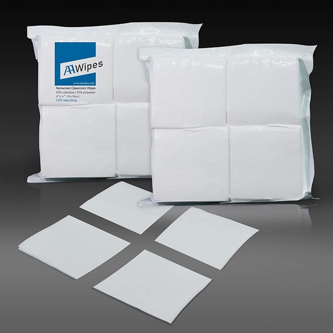 AAwipes Cleanroom Wipers 4x 4 (1200 Pcs, Cellulose/Polyester Blend, Grade A, 68GSM) Lint Free Wipes 4" x 4" for Lab, Electronics, Pharmaceutical, Printing and Semiconductor Industries-DeskLoop Office