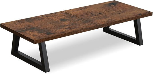 TEAMIX 24 inch Monitor Stand Riser, Rustic Brown Wood & Steel Computer Monitor Stand with Storage, Laptop, PC, Printer Stand Riser for Desktop Office Desk Organizers-DeskLoop Office