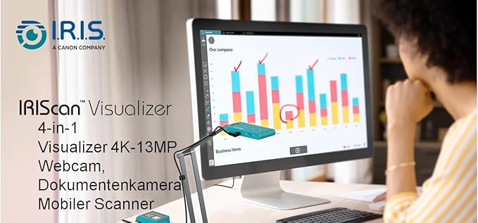 IRIScan Visualizer Webcam Document Camera v7:4K UltraHD-13MP,4in1,visualizer,Scanner A3,Portable Scanner,Web Conferencing,Distance Learning,Remote Teaching,AI Micro,Led,USB,WinMac (4K-13MP)-DeskLoop Office