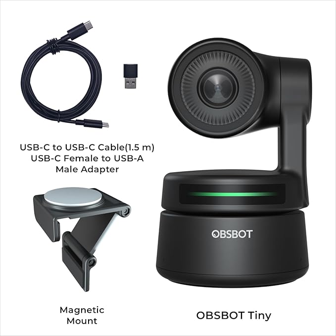 OBSBOT Tiny 1080P PTZ Webcam with AI Tracking, Auto Framing, Noise Reduction, and Gesture Control-DeskLoop Office