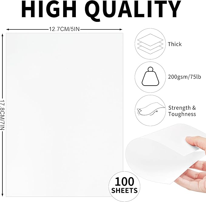 100 Sheets White Cards Blank - 5''x7'' White Card Stock 200gsm/75lb Thick Paper Cardstock, Heavy CardStock Blank for Wedding Invitations, Index Cards, Greeting, Note -PAP07200100