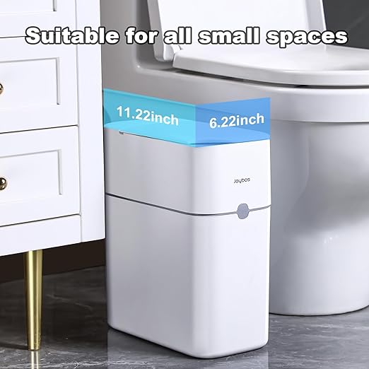 MOPUP Bathroom Trash Can, Automatic Bagging Garbage Can, 3.5 Gallon Slim Smart Small Plastic Trash Bin, Narrow Motion Sensor Trash Can for Bedroom, Office White-DeskLoop Office