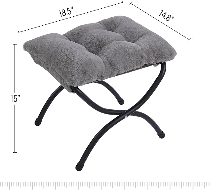 LITA Folding Upholstered Footrest Stool, Modern Small Portable Accent Ottoman with Detachable Thick Cotton Cushion Padded Sofa Stool with Metal Frame for Lazy Chair, Living Room & Bedroom, Plush Grey-DeskLoop Office