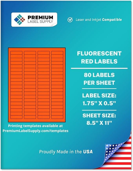 Premium Label Supply Bright Neon Color Fluorescent Sticker Labels - 1.75" x 0.5" Return Address Labels - (Fluorescent Red, 2000 Labels)-DeskLoop Office