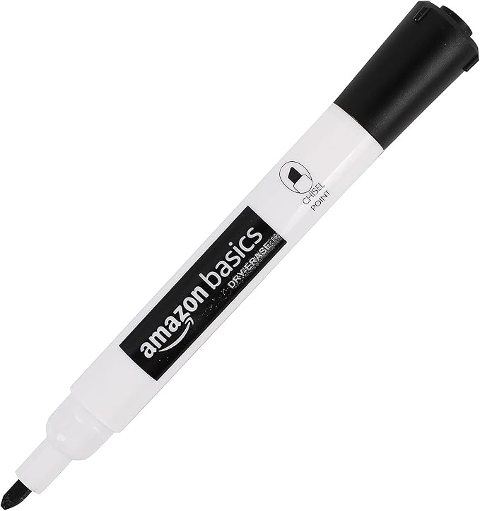 Amazon Basics 12-Pack Low-Odor Chisel Tip Dry Erase Whiteboard Markers, Black-DeskLoop Office