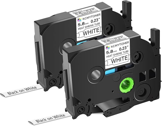 HSe211 HS211 HSE-211 HS-211 Heat Shrink Tubes Label Tape 1/4" (5.8mm) x 4.92 ft Compatible for PTD400 D600 PTH300 PTE300 PTE500 PT-E550W PT-P700 PT-P750WVP, Black on White, 2 Pack-DeskLoop Office