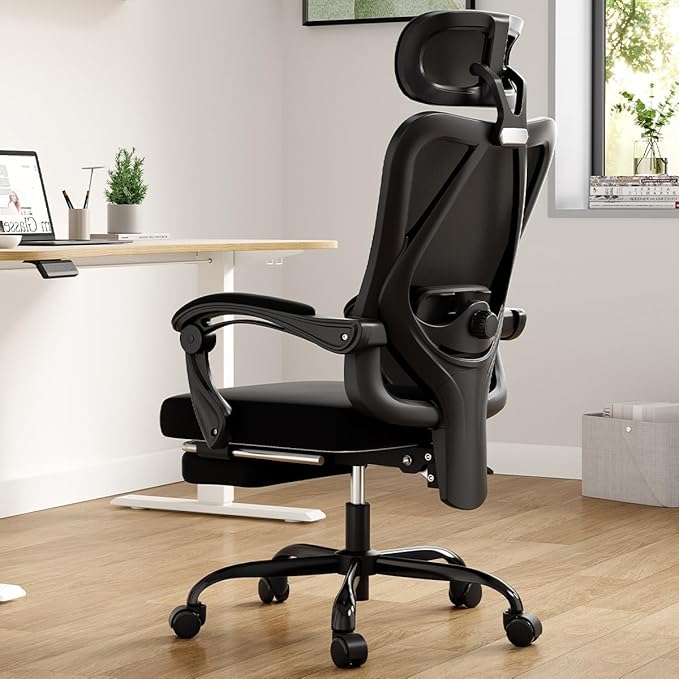 Farini Ergonomic Office Chair with Footrest, Mesh Office Desk Chair with Headrest, High Back Computer Chair with Adjustable Lumbar Support.for Home Office Study Room Bedroom (Black)-DeskLoop Office