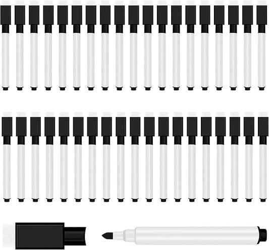 50 Pcs Black Magnetic Dry Erase Markers with Eraser Cap, White Board Mini Dry erase Markers Bulk, Fine Point Tip Student White Board Markers for Teachers Office School Supplies-DeskLoop Office