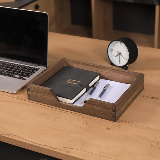 Wood Letter-Size Tray for Office Desktop Organizer - Wooden Front-Load Documents Tray for Mail, Paper, File, Magazine, Pen,Notebook Storage Paper Holder Trays Dark(DGTU-DK)-DeskLoop Office