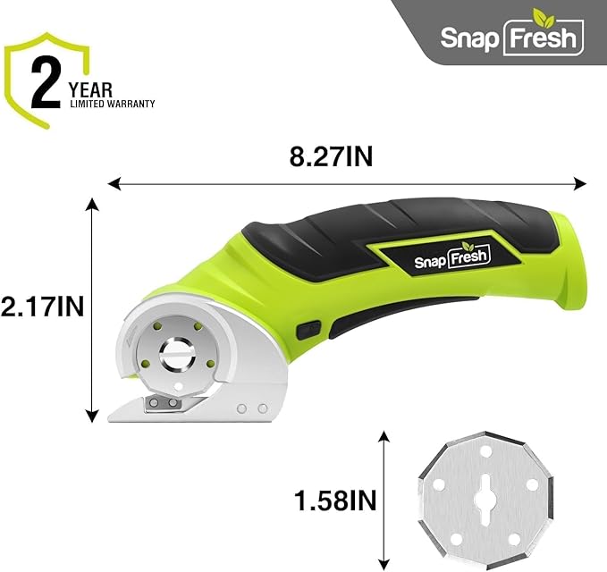 SnapFresh Cordless Electric Scissors, 4V Electric Mini Box Cutter, Carpet & Cardboard Cutter Tool with a Replacement Blade/Charger, Rotary Cutter for Cardboard Packages Leather Plastic (Green)-DeskLoop Office