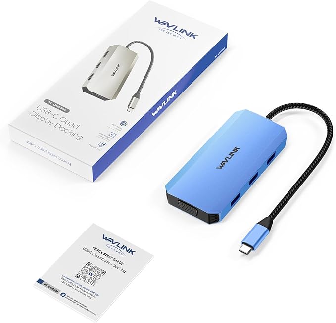 WAVLINK USB C Docking Station for MacBook Dell XPS 13/15, Lenovo Yoga, HP Laptops, USB C to Dual HDMI Monitors for Windows, USB Hub Adapter with Dual HDMI, Displayport, VGA, 3 USB 2.0 Ports, Blue-DeskLoop Office