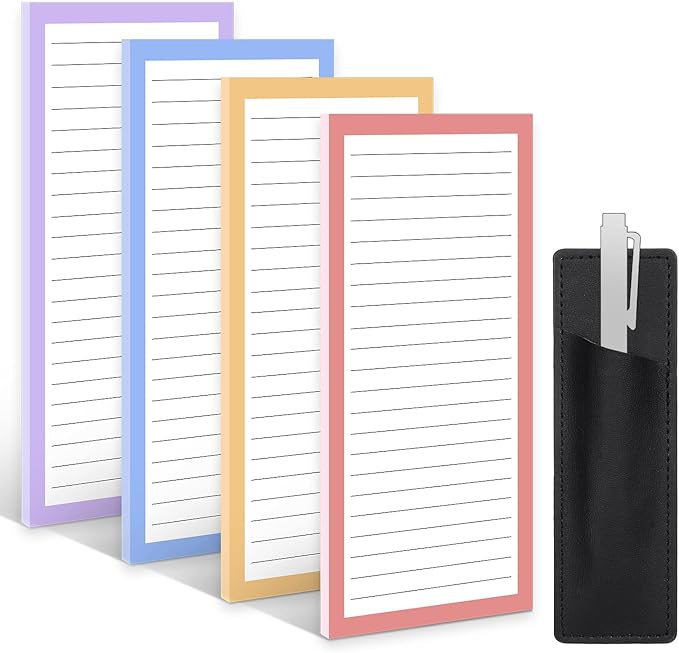 4 Pack Magnetic Note Pad for Fridge with Pen Holder, Totally 200 Sheets Magnetic To Do List, Grocery List, Shopping List, Memo Pads for Refrigerator(Light Color)-DeskLoop Office