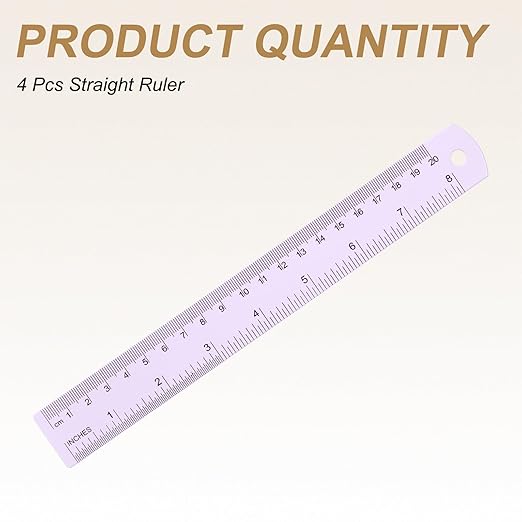 HARFINGTON 4pcs Metal Straight Ruler 20cm Metric SAE Aluminum Alloy Measuring Rulers Scale Tool with Hole for Measure Study Reading Classroom Office, Purple-DeskLoop Office