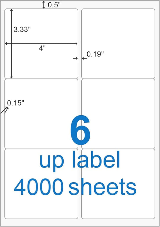 BESTEASY 3 1/3" x 4" Labels Shipping Labels for Laser Inkjet Printers, 6 Up Self Adhesive FBA Address Labels, White Matte Mailing Label Stickers (4000 Sheets, 24000 Labels)-DeskLoop Office