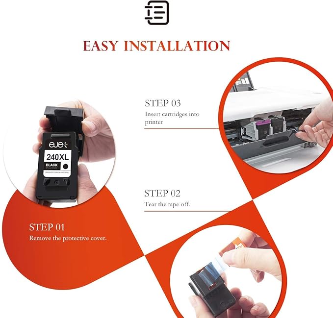 ejet 240XL PG-240 Black Ink Cartridge Remanufactured Replacement for Canon 240XL Black Ink Cartridge PG-240 XL for Canon Pixma MG3620 TS5120 MG2120 MG3520 MX452 MX512 MX532 MX472 Printer (2-Black)-DeskLoop Office