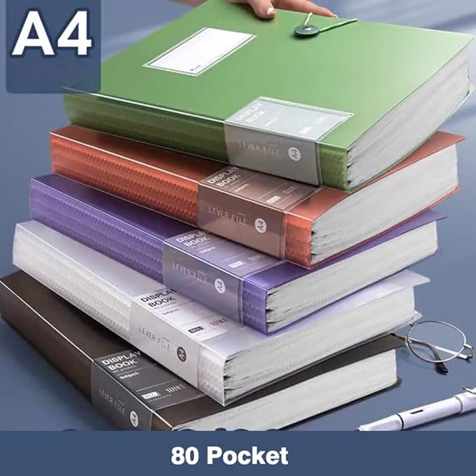 A4 80 Pockets 160/Sides Display Book Paper Document Holder, Business Presentation Book Presentation Folder (80 Pockets Transparent White)-DeskLoop Office
