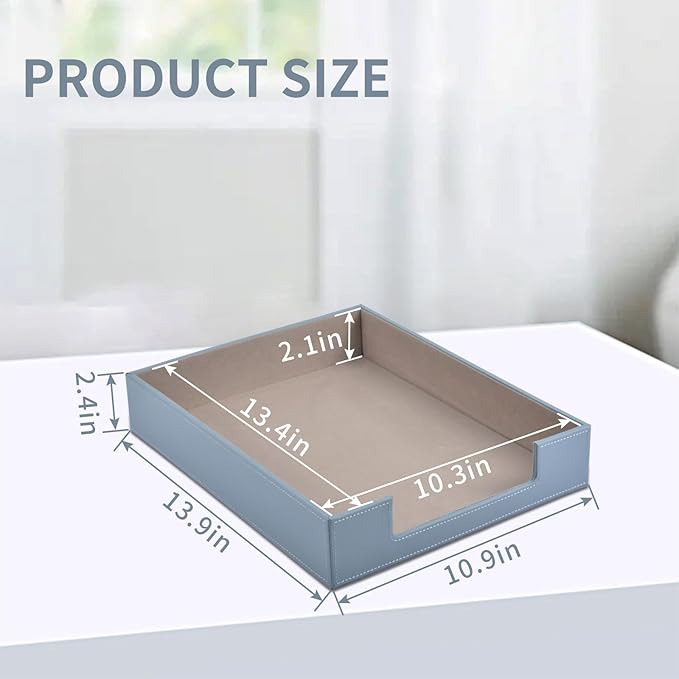 Leather Letter Tray, Office Supplies Desk Organizer for Mail Paper Files Magazines Jewelry Cosmetics,Luxury Letter Holder&Multipurpos Stackable Storage Box Office Desktop,Grey-DeskLoop Office