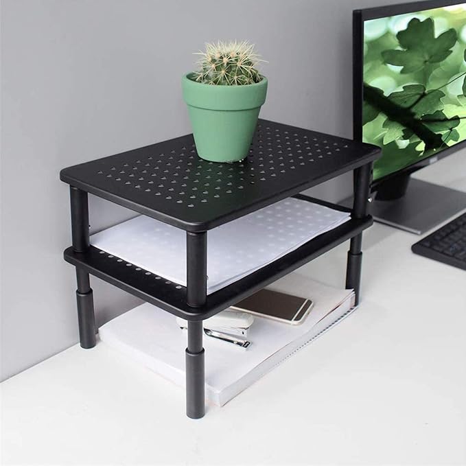 Bracwiser Monitor Stand Riser,3 Level Height Adjustable Desktop monitor stand for Computer, Laptop, Printer, Notebook with Vented Metal Platform 370X235MM 2 Packs,Black-DeskLoop Office