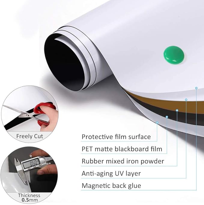 White Board Sticker Non-Adhesive Backing, 48" x 36" Magnetic Dry Erase Board Contact Paper for Wall, Whiteboard Sheet Roll for Teacher Kids Classroom, Include Markers, Eraser with Magnet-DeskLoop Office