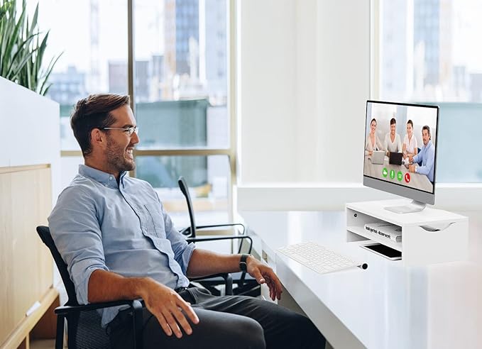 Zimilar Monitor Stand Riser, 2 Tiers Laptop Computer Monitor Riser for PC Screen, iMac, Desktop Wooden Screen Monitor Stand Riser with Storage Organizer for Home Office-DeskLoop Office