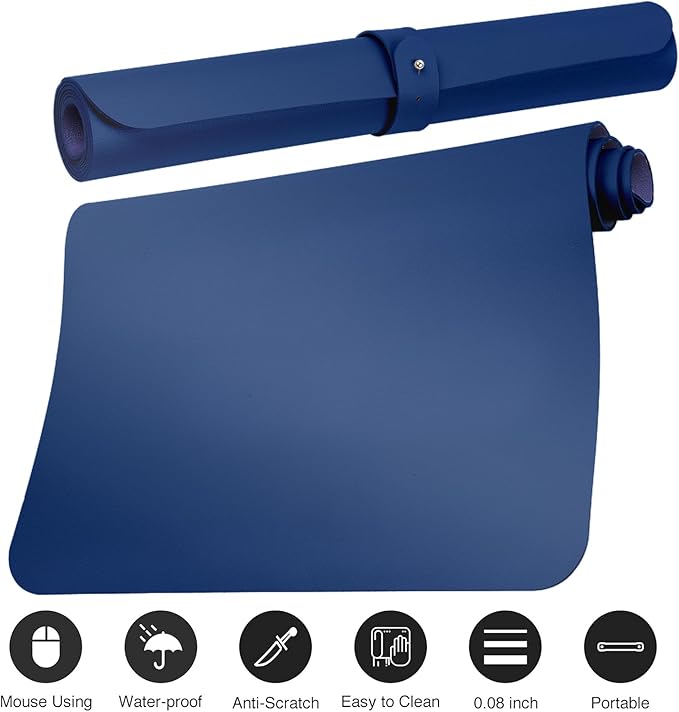 Boutilon Leather Desk Pad 30" x14",Non-Slip Mouse Pad,Office Desk Mat,Waterprooft PU Leather Desk Blotter,Desk Pad Protector,Desk Writing Pad for Home Office Decor (M-Navy)