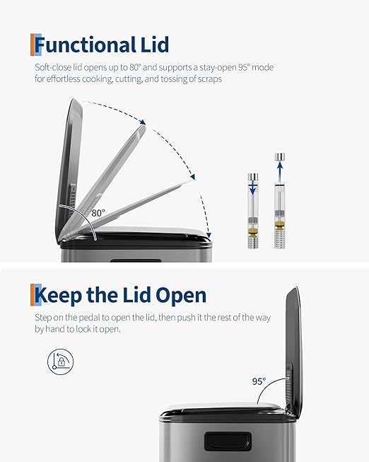 GarveeHome 2 x 8 Gallon Stainless Steel Double Trash Can with Lid for Kitchen, Large Dual Trash and Recycle Bin Combo, Step-on Kitchen Metal Garbage Cans, PP Inner Buckets, Liner Rim, Silver-DeskLoop Office