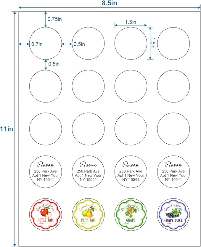 Methdic 1.5" Diameter High Visibility Printable Round Labels,Matte White,600 Customizable Blank Stickers-DeskLoop Office