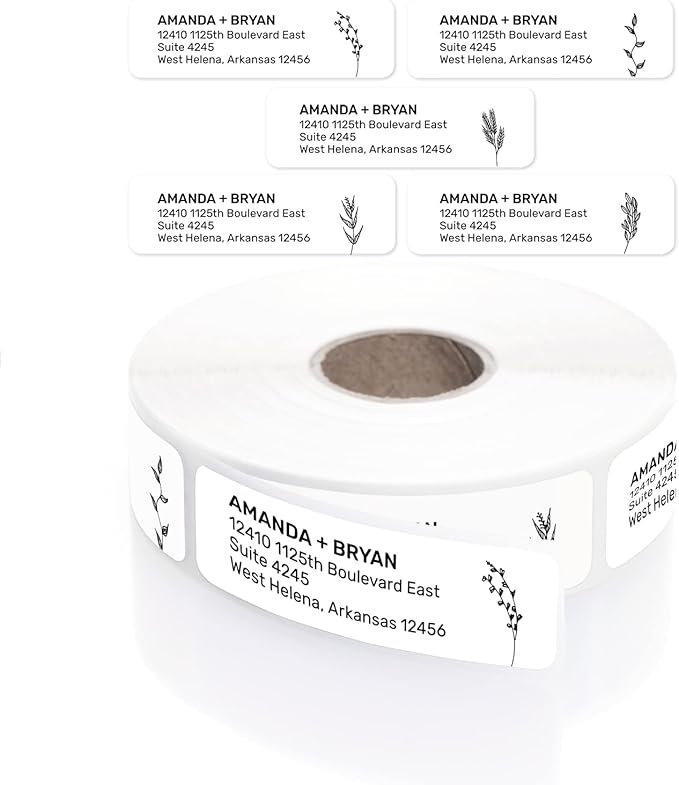 Botanical Flowers Rolled Address Labels/Roll of 500 Alternating Floral Illustrations Personalized Address Labels/Designer Return Address Stickers in Elegant Plastic Dispenser-DeskLoop Office