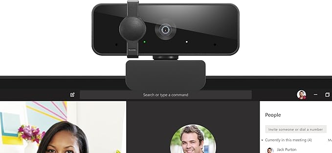 Lenovo HD 1080p Webcam (300 FHD)- Black w/ 95° Wide Angle, 360° Rotation Pan & Tilt, Dual Microphones, Privacy Shutter-DeskLoop Office