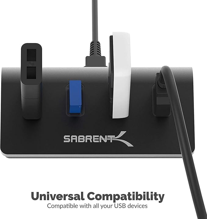 SABRENT 4-Port USB 3.0 Hub - Aluminum Design, Portable Data Hub with 2.5ft Cable for iMac, MacBook, PC - Black (HB-MC3B)-DeskLoop Office