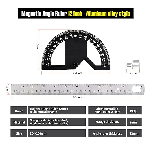Protractors Angle Ruler Angle Finder Ruler Machinist Protractor Angle Measuring Tool 12-Inch Woodworking Ruler for Woodworking/Carpenter/Construction/Measurement/Hobbyists-DeskLoop Office