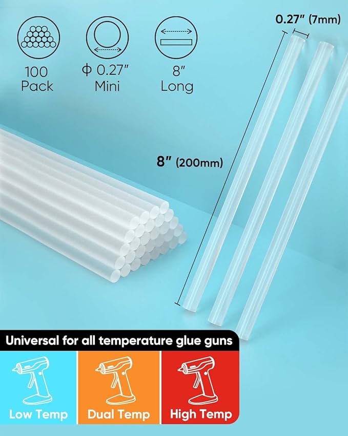 SHALL Mini Hot Glue Sticks, 0.27” Dia x 8” Long, 100-pack Clear Hot Melt Glue Gun Sticks for All-temp Mini Glue Guns, Multipurpose for Kids Adults DIY Art Craft Sealing Repairing Festival Decoration-DeskLoop Office