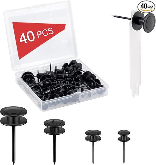 40 PCS Picture Hangers Nails 4 Size Long Heavy Duty Thumb Tacks for Wall Double Headed Push Pins Picture Hooks, Renter Friendly Decor Thumbtacks for Tapestry Frame Art Photos,10/20/ 30/ 50lb(Black)-DeskLoop Office