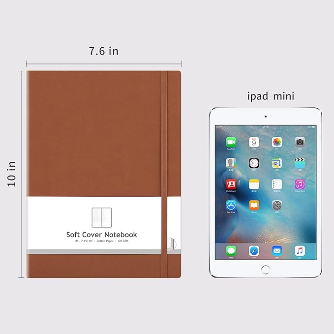 AHGXG Bullet Dotted Journal 2 Pack - B5 Large Journal Dot Grid Notebook (7.6'' X 10'') with Thick 120gsm Dot Paper, Soft Leather Cover, Total 384 Pages, Inner Pocket - BlackBrown-DeskLoop Office