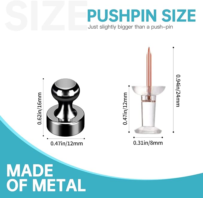 Pack of 24 Black Fridge Magnets Strong Refrigerator Magnets Push Pins Magnets for Whiteboard Office Classroom Map Kitchen Office Locker-DeskLoop Office