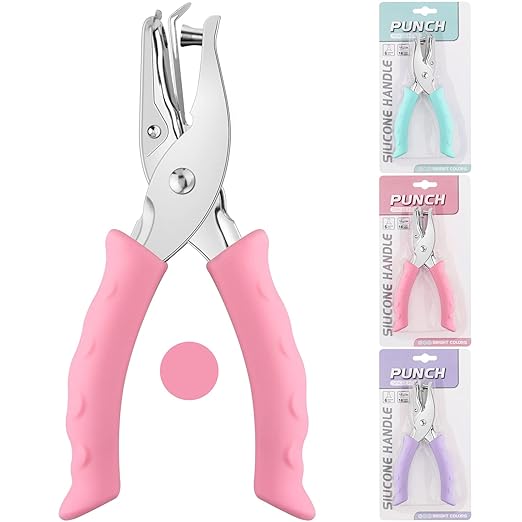 NEBURORA Hole Punch, Pink Single Hole Puncher Metal with Soft-Handled for DIY Craft Tags Clothing Ticket Scrapbook Tool, 3 Colors Options-DeskLoop Office