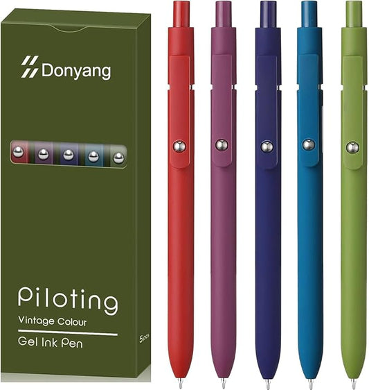 Gel Pens, 5pcs 0.5mm Gel Pen Cute Black Ink Fine Point Pens With Smooth Writing, Quick Dry Pens For Journaling, Teacher Work Desk Accessories Office School Supplies for Men Women Student (Vintage)-DeskLoop Office