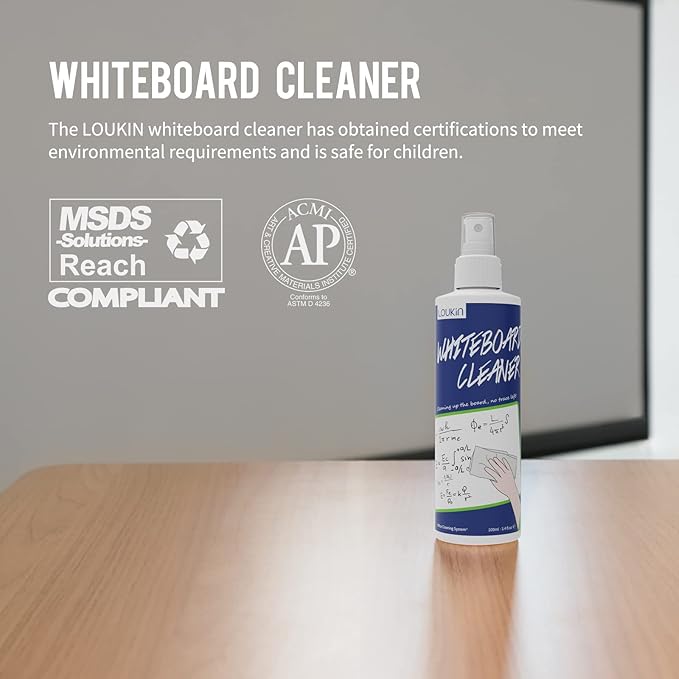 loukin Non-Toxic Whiteboard Cleaner, 3.4 fl oz Dry Erase Board Cleaner, Low-Odor White board Cleaning Spray, Removes Stubborn Marks from Whiteboards-DeskLoop Office