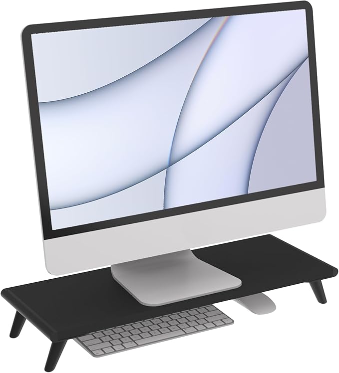 loukin Monitor Stand Riser for Desk, 22.4" x 8.3" Larger Computer Stand for Laptop, PC, Printer, Sturdy Desktop Computer Shelf with Non-Skid Rubber, Home Office (Black)-DeskLoop Office