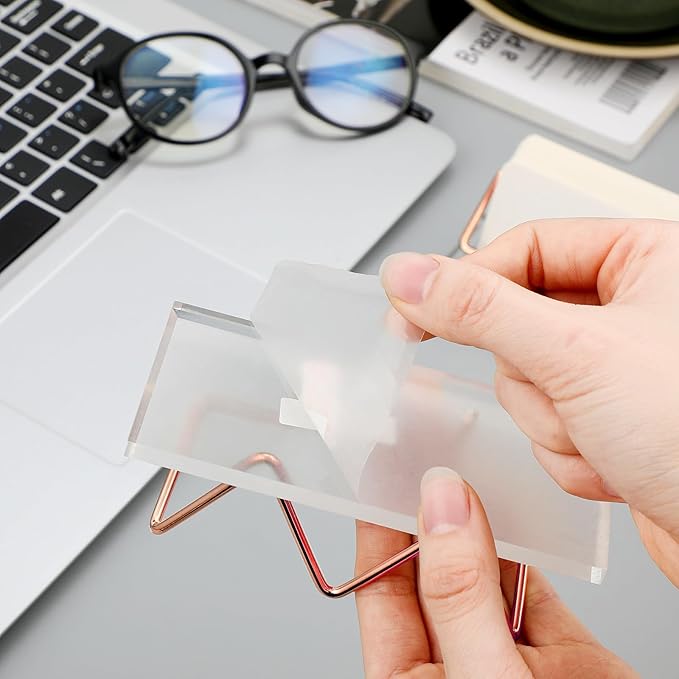 Amyhill 2 Pieces Acrylic Business Card Holder for Desk Clear Horizontal Business Card Display Stand Postcard Holder for Office Home Desktop (Rose Gold)-DeskLoop Office