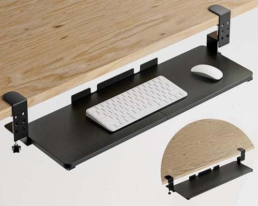 Large Keyboard Tray Under Desk, Adjustable Keyboard Tray with C-Clamp Hardware 29.5″ W x 9.5″ D Slide Out Computer Keyboard & Mouse Tray for Typing Home Office Black-DeskLoop Office