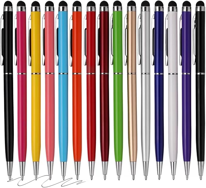 15 Pack Stylus Pens for Touch Screens Stylus Pen Compatible with Phone Tablets Kindle and Black Ink Ballpoint Pens-2 in 1 Stylists pens for Touch Screens-DeskLoop Office