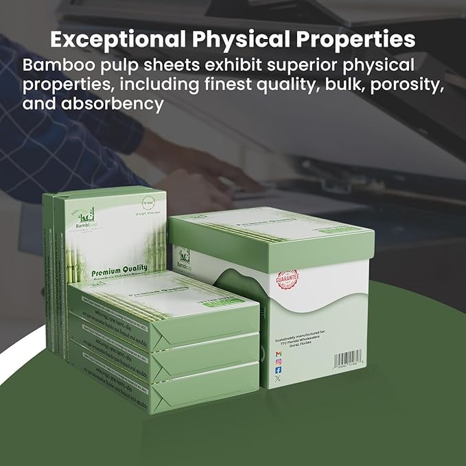 Bamboo Printer Paper - 8 1/2” x 11” - 20LB Multipurpose White Paper - Made from Bamboo Fiber, Renewable Resources, Zero Trees Used - 5 reams (2500 Sheets)-DeskLoop Office