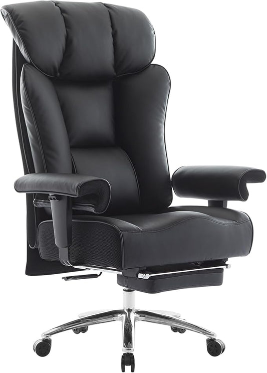 Efomao Ergonomic Office Chair 450LBS with Foot Rest, High Back PU Leather Executive Office Chair with Adjustable Armrests, Lumbar Support for Home or Work, Computer Chair, Black-DeskLoop Office