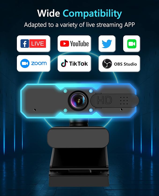 NBPOWER 1080P 60FPS Streaming Camera Webcam with Microphone and Fill RGB Light,Autofocus,Work with Laptop/Desktop Computer/Winsdows/Mac OS/PC Computer for Camera-DeskLoop Office