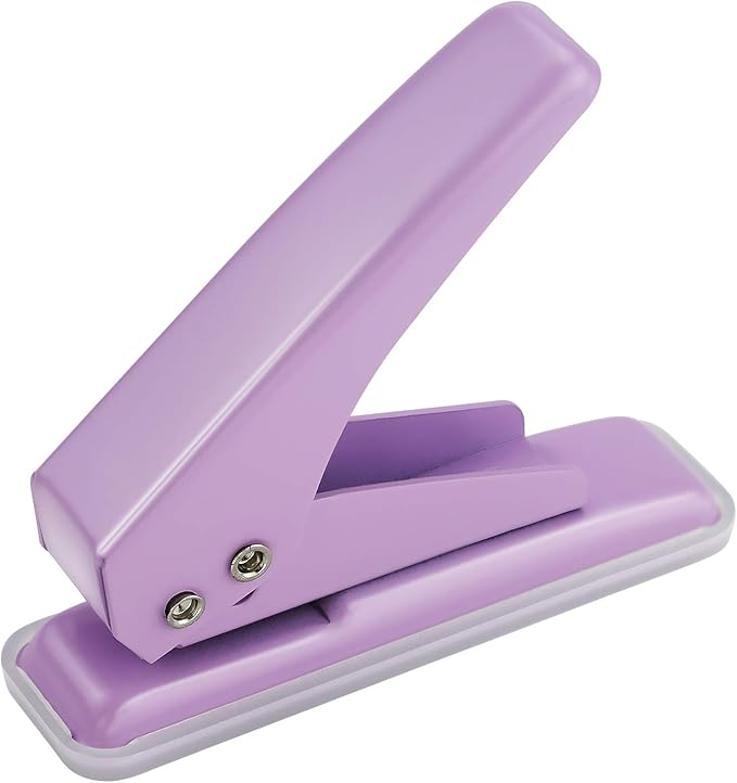 Single Hole Puncher Handheld 1/4 Inches Hole Punch, 20 Sheet Paper Punch Capacity Metal Hole Puncher with Skid-Resistant Base for Paper, Chipboard, Art Project, Purple-DeskLoop Office