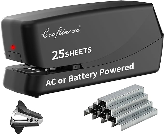 Electric Stapler,Automatic,Inclued 2000 Staples and 1 Staple Remover, Heavy Duty Can Store 210 Staples,AC or Battery Powered Stapler Heavy Duty, 25 Sheet Capacity.-DeskLoop Office