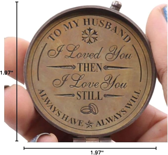 to My Husband I Love You, Brass Compass Engraved Gifts for Men, Bronze for Men, Romantic Gifts for Him/Her, Keepsake Gifts for Husband, 5th/25th 50th Wedding Ideas-DeskLoop Office