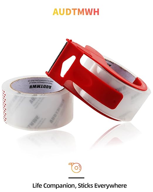 Packing Tape with Dispenser, Clear, Heavy Duty Packaging Tape Designed for Moving, Packing, Shipping and Mailing, 1.88" x 48 Yds, 2 Rolls w/1 Dispenser-DeskLoop Office