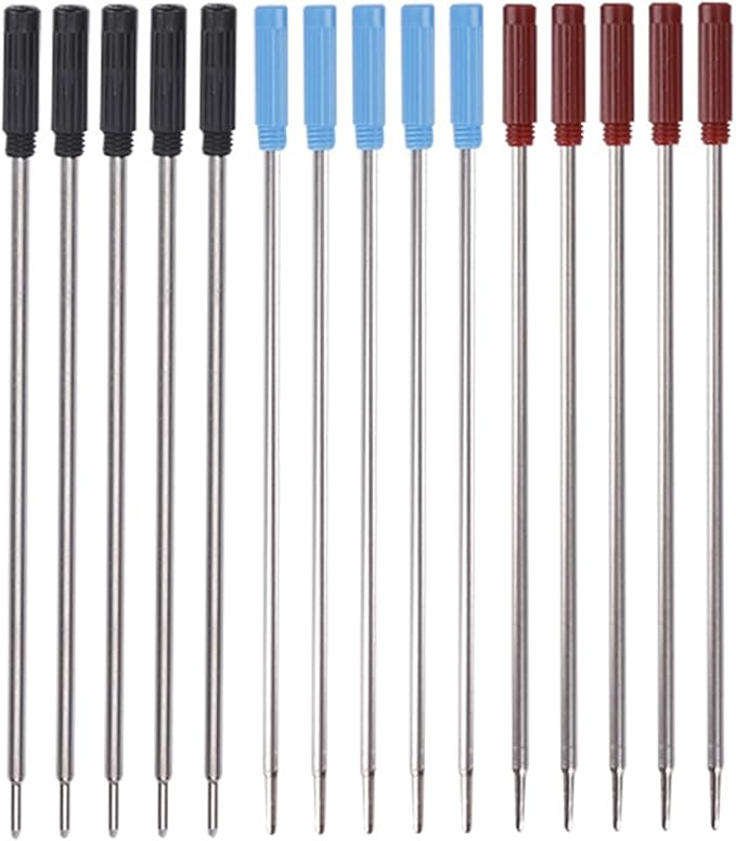 0.7 mm Ballpoint Ink Twist Pen Refills, 15 Pcs Medium Point Metal Smooth Writing Replaceable Ink Refill, Stationery Compatible for Cross Ballpoint Replacement (4.6in M) (Black+Red+Blue, 15)-DeskLoop Office
